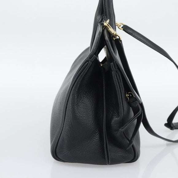 Salvatore Ferragamo Gancini Studio Hand Bag Leather 2way Black Gold Auth 195088