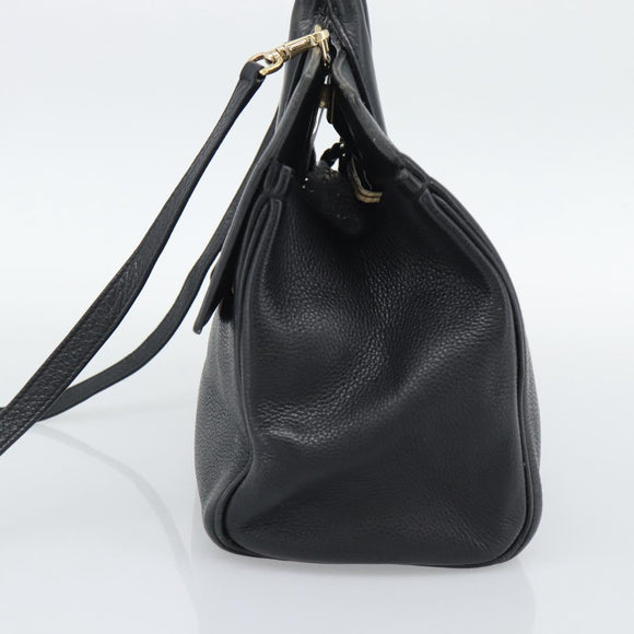 Salvatore Ferragamo Gancini Studio Hand Bag Leather 2way Black Gold Auth 195088