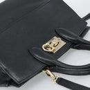 Salvatore Ferragamo Gancini Studio Hand Bag Leather 2way Black Gold Auth 195088-6