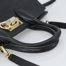 Salvatore Ferragamo Gancini Studio Hand Bag Leather 2way Black Gold Auth 195088-7