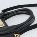 Salvatore Ferragamo Gancini Studio Hand Bag Leather 2way Black Gold Auth 195088-8