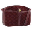 CELINE Macadam Canvas Horse Carriage Bag Suede Bordeaux Gold Auth 195091-1