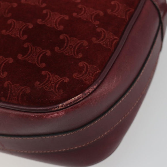 CELINE Macadam Canvas Horse Carriage Bag Suede Bordeaux Gold Auth 195091