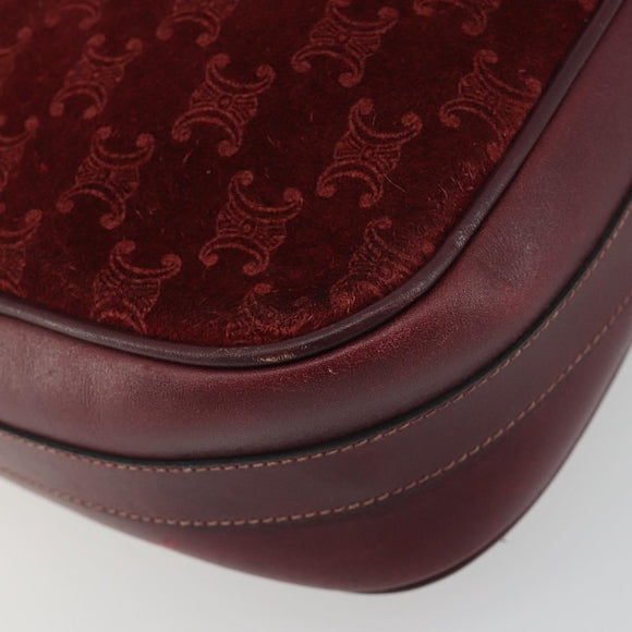 CELINE Macadam Canvas Horse Carriage Bag Suede Bordeaux Gold Auth 195091
