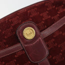 CELINE Macadam Canvas Horse Carriage Bag Suede Bordeaux Gold Auth 195091-14