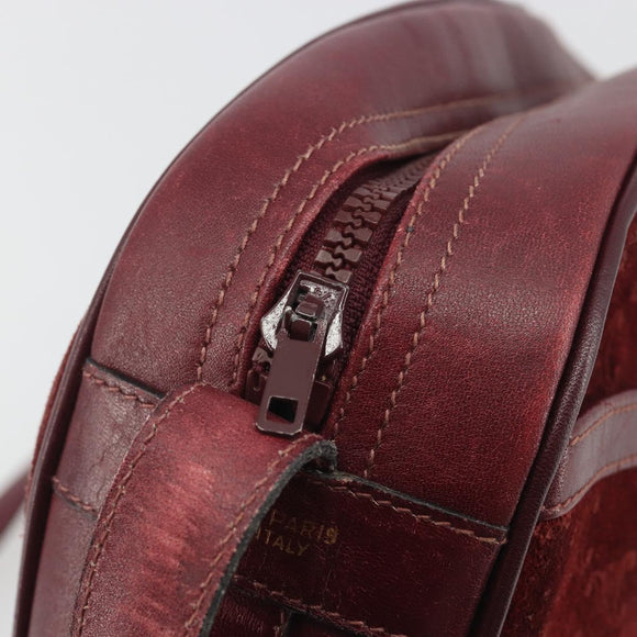 CELINE Macadam Canvas Horse Carriage Bag Suede Bordeaux Gold Auth 195091