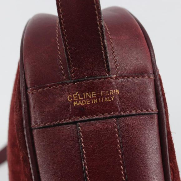 CELINE Macadam Canvas Horse Carriage Bag Suede Bordeaux Gold Auth 195091