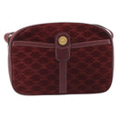 CELINE Macadam Canvas Horse Carriage Bag Suede Bordeaux Gold Auth 195091-2