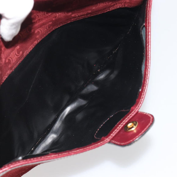 CELINE Macadam Canvas Horse Carriage Bag Suede Bordeaux Gold Auth 195091
