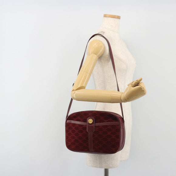 CELINE Macadam Canvas Horse Carriage Bag Suede Bordeaux Gold Auth 195091