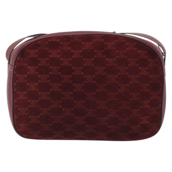 CELINE Macadam Canvas Horse Carriage Bag Suede Bordeaux Gold Auth 195091