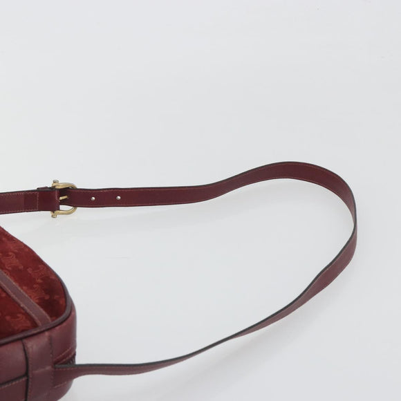 CELINE Macadam Canvas Horse Carriage Bag Suede Bordeaux Gold Auth 195091