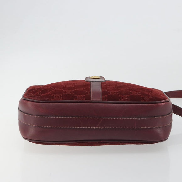 CELINE Macadam Canvas Horse Carriage Bag Suede Bordeaux Gold Auth 195091
