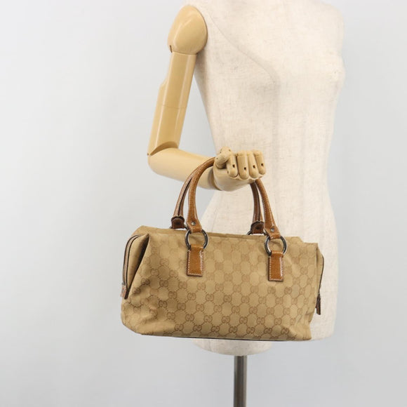 GUCCI GG Canvas Hand Bag Beige Silver 113009 Auth 195092