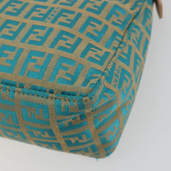 FENDI Zucchino Canvas Hand Bag Gold Green Auth 195094A
