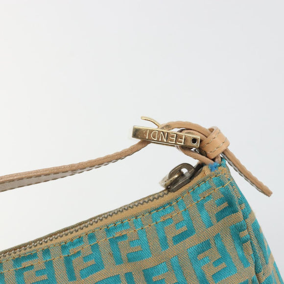 FENDI Zucchino Canvas Hand Bag Gold Green Auth 195094A