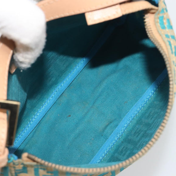 FENDI Zucchino Canvas Hand Bag Gold Green Auth 195094A