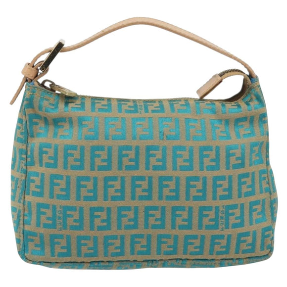 FENDI Zucchino Canvas Hand Bag Gold Green Auth 195094A