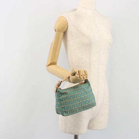 FENDI Zucchino Canvas Hand Bag Gold Green Auth 195094A
