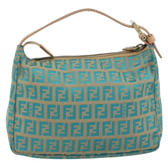 FENDI Zucchino Canvas Hand Bag Gold Green Auth 195094A