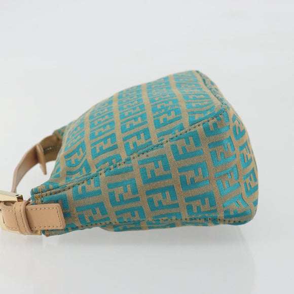 FENDI Zucchino Canvas Hand Bag Gold Green Auth 195094A