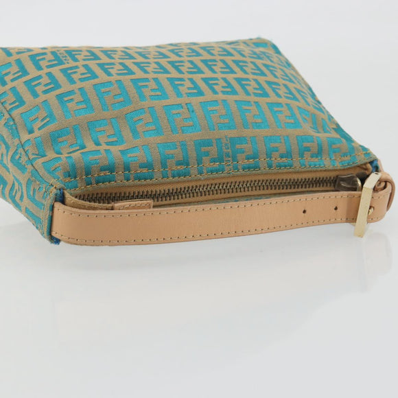 FENDI Zucchino Canvas Hand Bag Gold Green Auth 195094A