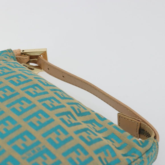 FENDI Zucchino Canvas Hand Bag Gold Green Auth 195094A