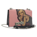 PRADA Chain Shoulder Bag Saffiano leather Pink Silver Auth 195095A-1