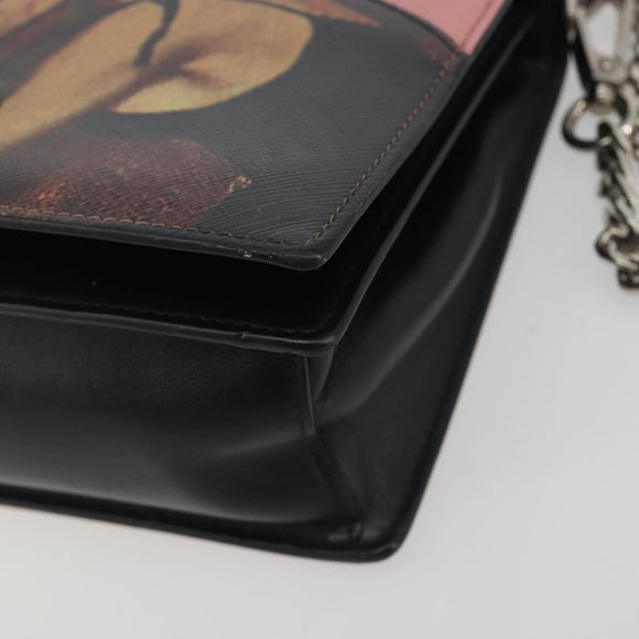 PRADA Chain Shoulder Bag Saffiano leather Pink Silver Auth 195095A