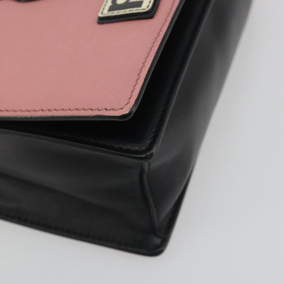 PRADA Chain Shoulder Bag Saffiano leather Pink Silver Auth 195095A