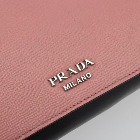 PRADA Chain Shoulder Bag Saffiano leather Pink Silver Auth 195095A