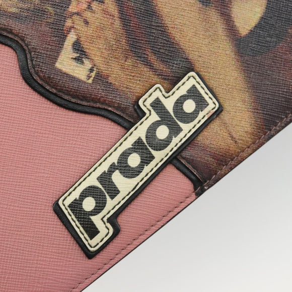 PRADA Chain Shoulder Bag Saffiano leather Pink Silver Auth 195095A