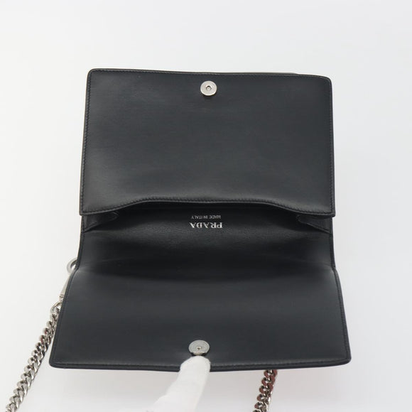 PRADA Chain Shoulder Bag Saffiano leather Pink Silver Auth 195095A
