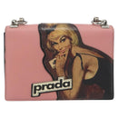 PRADA Chain Shoulder Bag Saffiano leather Pink Silver Auth 195095A-13