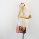 PRADA Chain Shoulder Bag Saffiano leather Pink Silver Auth 195095A-27