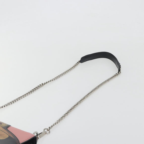 PRADA Chain Shoulder Bag Saffiano leather Pink Silver Auth 195095A