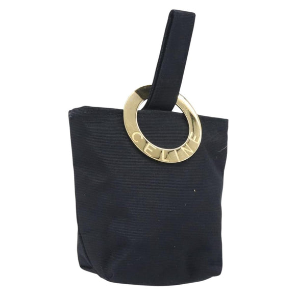 CELINE Circle Pouch Canvas Black Gold Auth 195098A