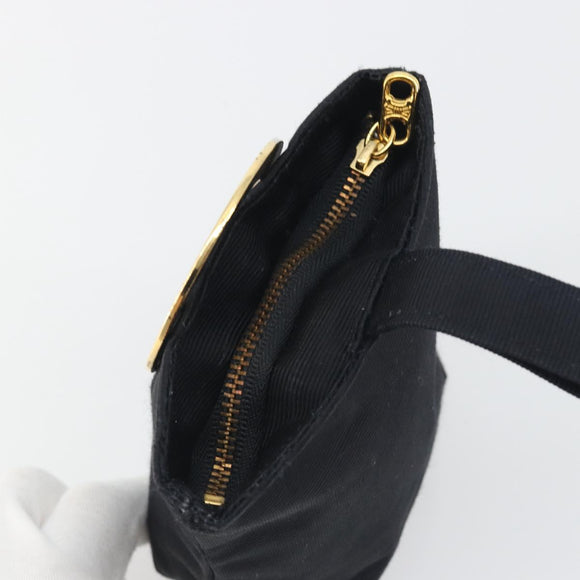 CELINE Circle Pouch Canvas Black Gold Auth 195098A