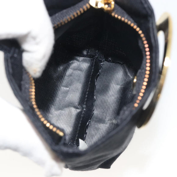 CELINE Circle Pouch Canvas Black Gold Auth 195098A