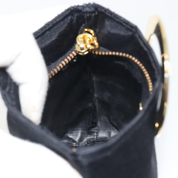 CELINE Circle Pouch Canvas Black Gold Auth 195098A