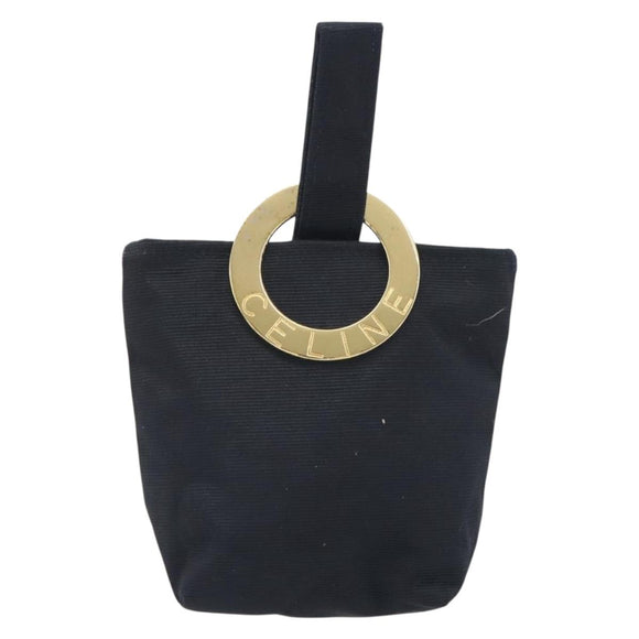 CELINE Circle Pouch Canvas Black Gold Auth 195098A
