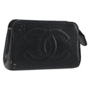 CHANEL COCO Mark Pouch Caviar Skin Black Gold CC Auth 195101-1