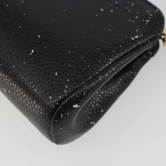 CHANEL COCO Mark Pouch Caviar Skin Black Gold CC Auth 195101
