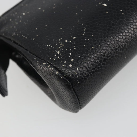 CHANEL COCO Mark Pouch Caviar Skin Black Gold CC Auth 195101