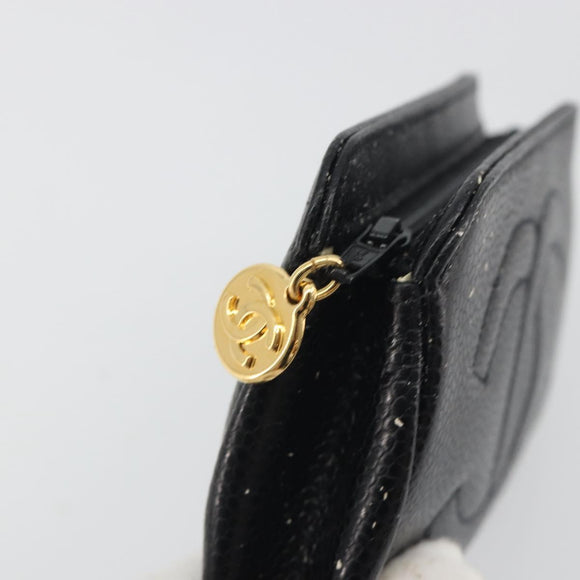 CHANEL COCO Mark Pouch Caviar Skin Black Gold CC Auth 195101