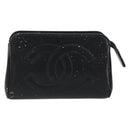 CHANEL COCO Mark Pouch Caviar Skin Black Gold CC Auth 195101-2