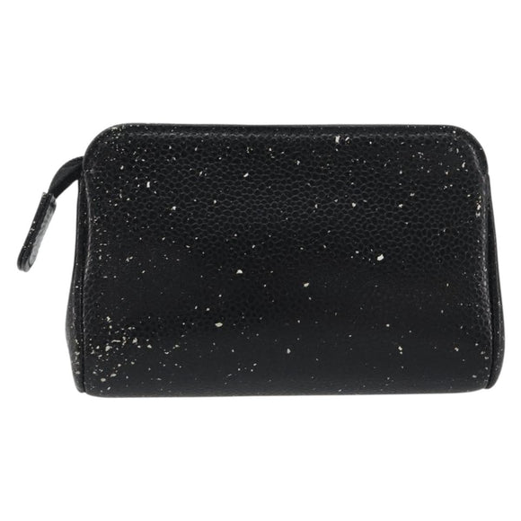 CHANEL COCO Mark Pouch Caviar Skin Black Gold CC Auth 195101