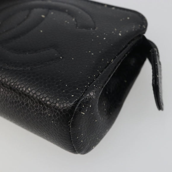 CHANEL COCO Mark Pouch Caviar Skin Black Gold CC Auth 195101