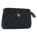 CHANEL Bicolore Pouch Satin Black Gold CC Auth 195103-1