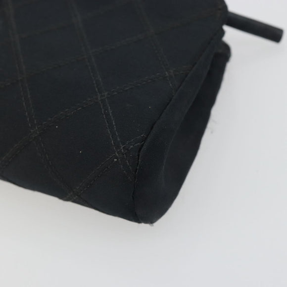 CHANEL Bicolore Pouch Satin Black Gold CC Auth 195103